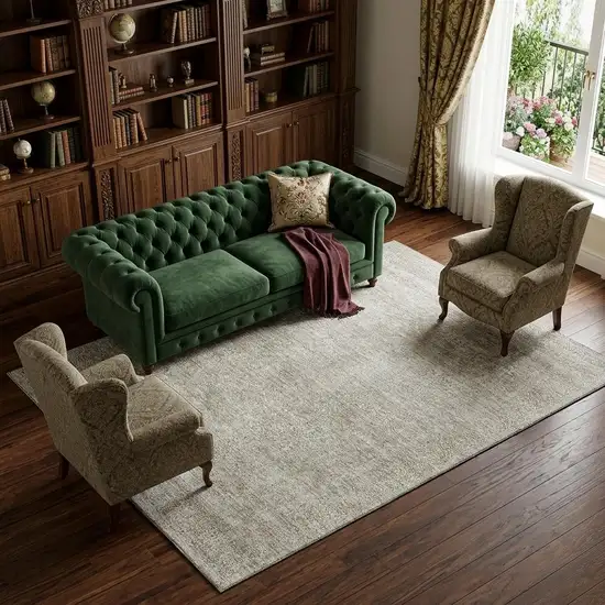 Linen And Ivory Abstract Washable Area Rug With UV Protection Photo 1