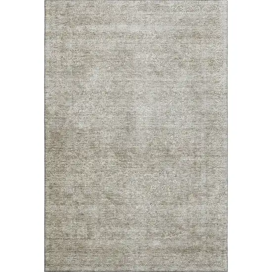 Linen And Ivory Abstract Washable Area Rug With UV Protection Photo 4
