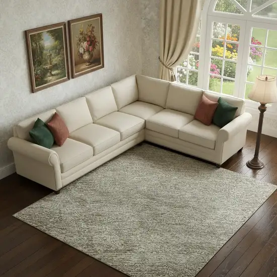 Linen And Ivory Abstract Washable Area Rug With UV Protection Photo 2