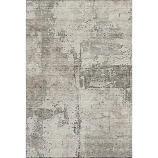 Linen And Ivory Abstract Washable Area Rug With UV Protection Photo 1