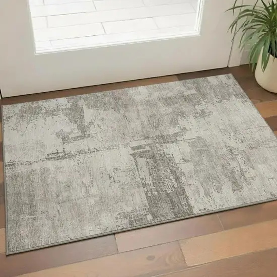 Linen And Ivory Abstract Washable Area Rug With UV Protection Photo 2
