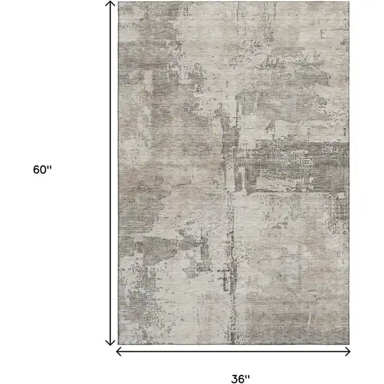 Linen And Ivory Abstract Washable Area Rug With UV Protection Photo 3