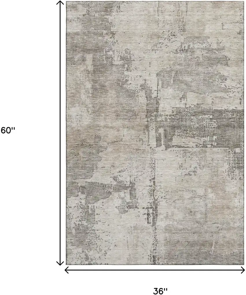 Linen And Ivory Abstract Washable Area Rug With UV Protection Photo 3