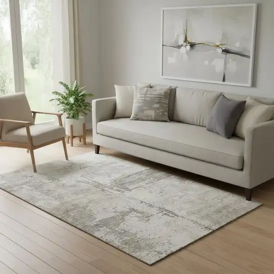 Linen And Ivory Abstract Washable Area Rug With UV Protection Photo 2