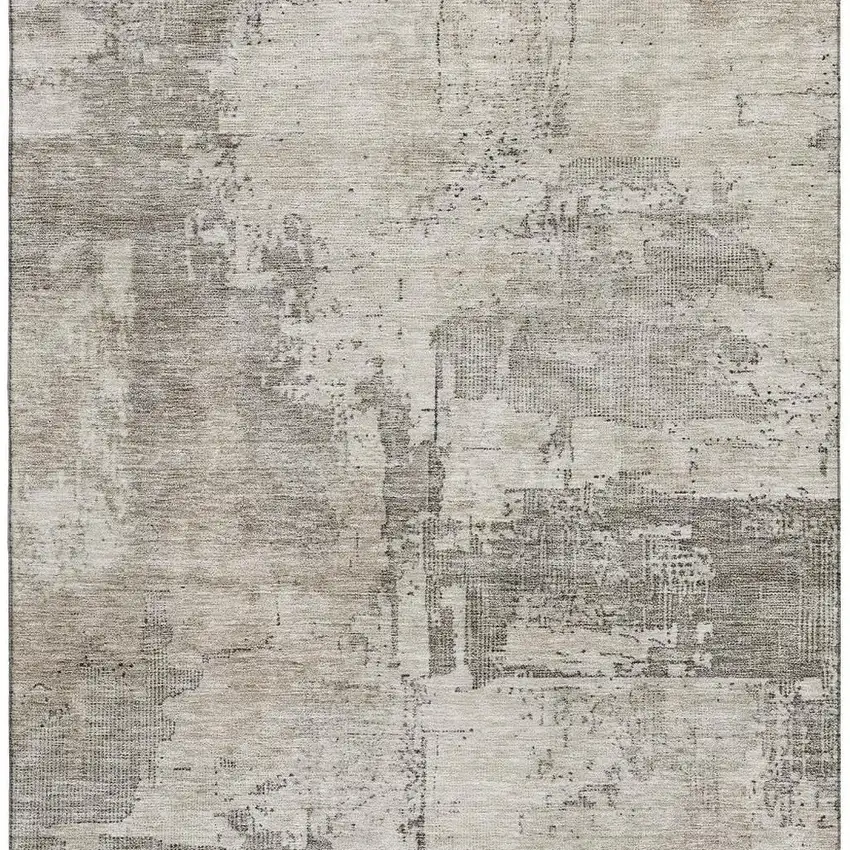 Linen And Ivory Abstract Washable Area Rug With UV Protection Photo 3