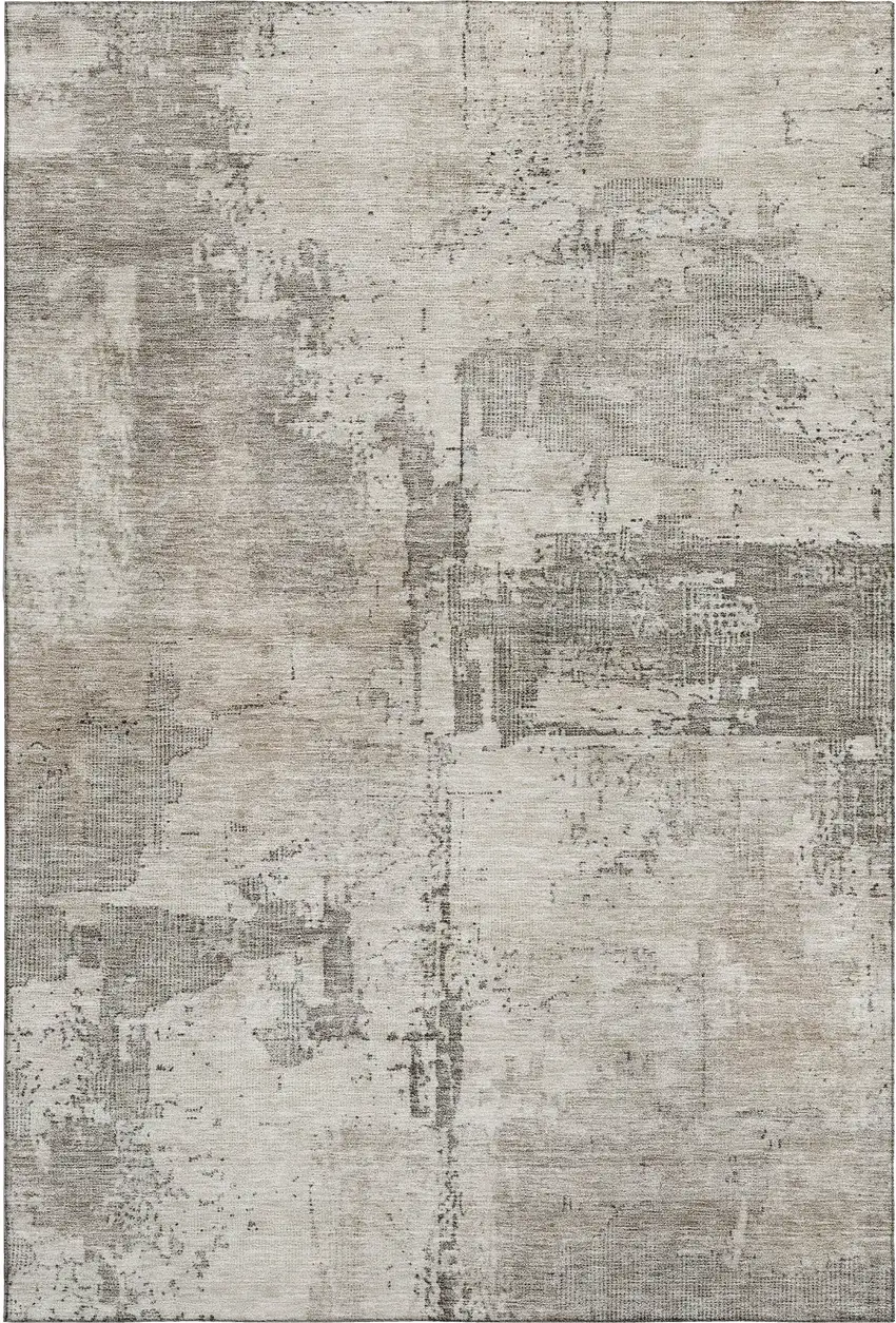 Linen And Ivory Abstract Washable Area Rug With UV Protection Photo 1