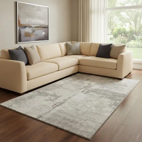 Linen And Ivory Abstract Washable Area Rug With UV Protection Photo 2