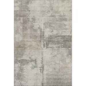 Photo of Linen And Ivory Abstract Washable Area Rug With UV Protection