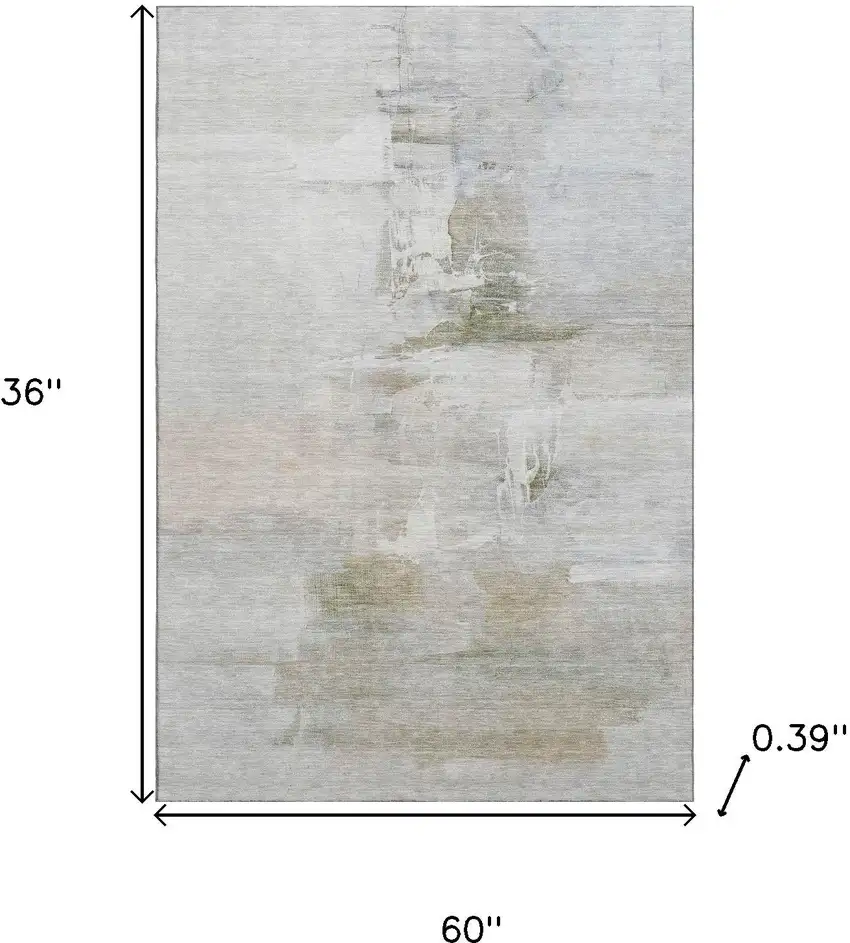 Linen And Ivory Abstract Washable Area Rug With UV Protection Photo 9