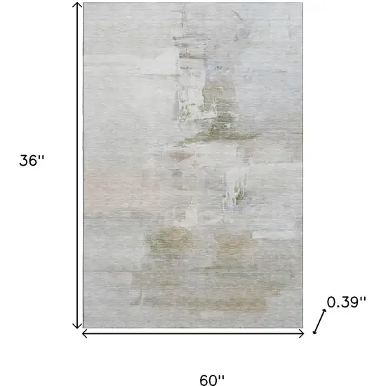 Linen And Ivory Abstract Washable Area Rug With UV Protection Photo 9