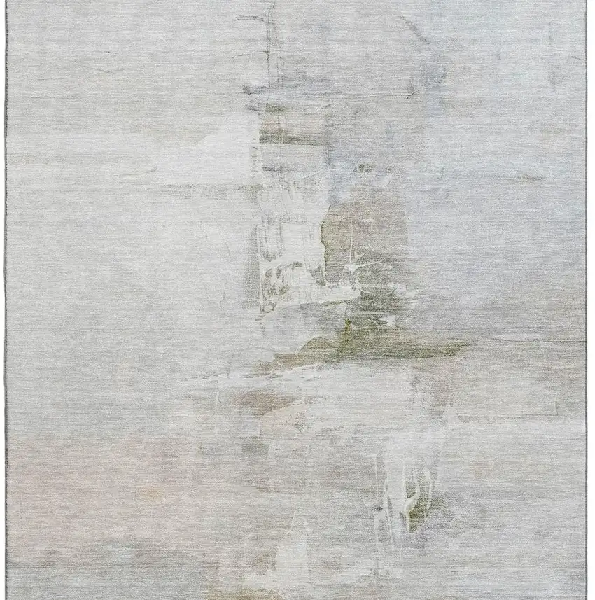 Linen And Ivory Abstract Washable Area Rug With UV Protection Photo 4