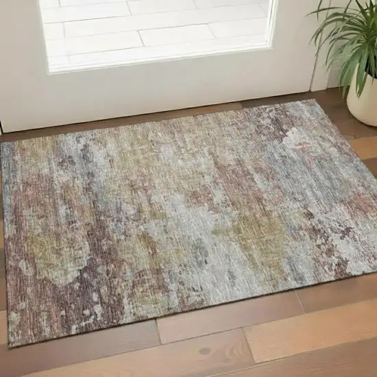 Linen And Ivory Abstract Washable Area Rug With UV Protection Photo 2