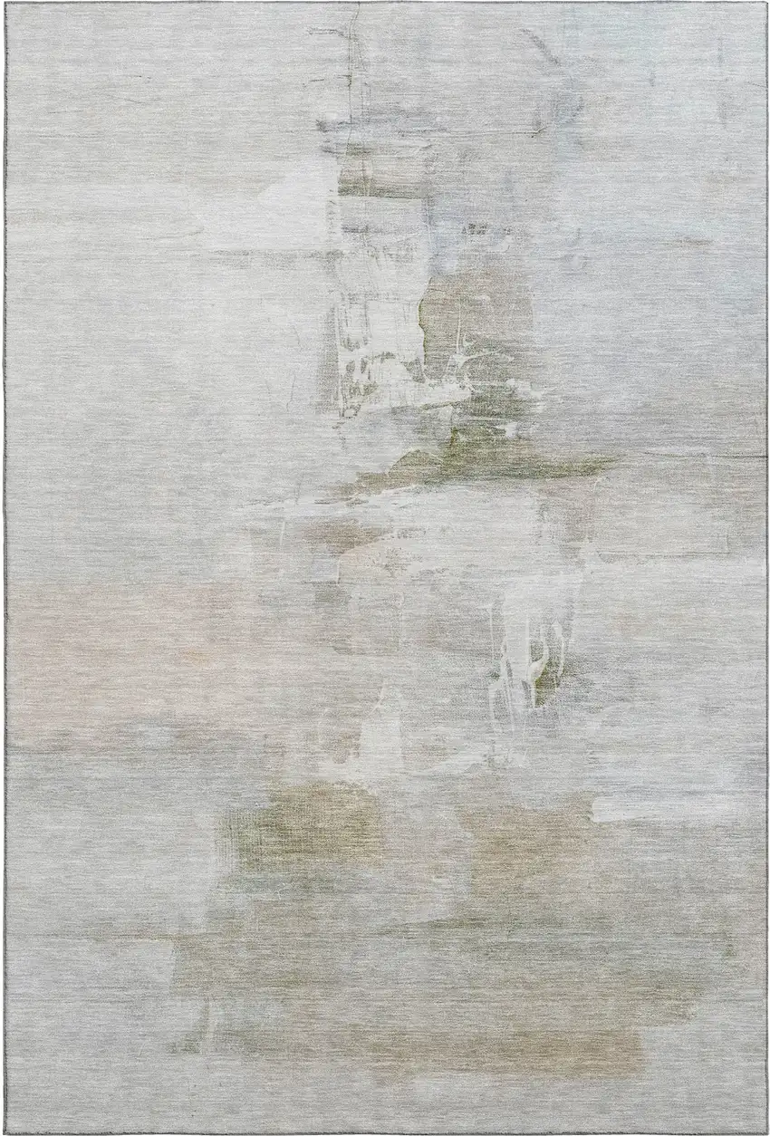 Linen And Ivory Abstract Washable Area Rug With UV Protection Photo 1