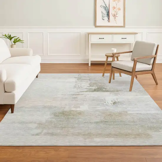 Linen And Ivory Abstract Washable Area Rug With UV Protection Photo 6