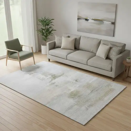 Linen And Ivory Abstract Washable Area Rug With UV Protection Photo 2