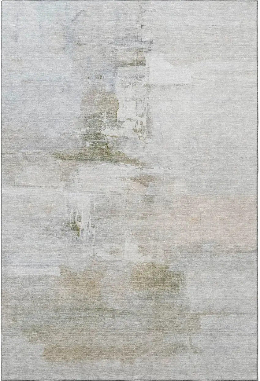 Linen And Ivory Abstract Washable Area Rug With UV Protection Photo 3