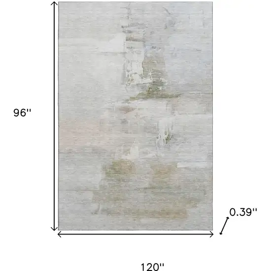 Linen And Ivory Abstract Washable Area Rug With UV Protection Photo 8