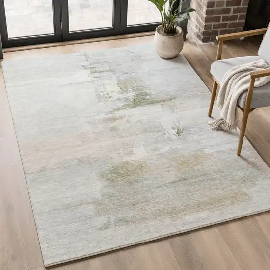Linen And Ivory Abstract Washable Area Rug With UV Protection Photo 4