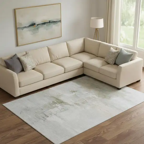 Linen And Ivory Abstract Washable Area Rug With UV Protection Photo 2