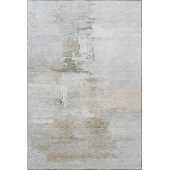 Linen And Ivory Abstract Washable Area Rug With UV Protection Photo 4