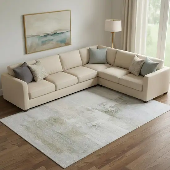 Linen And Ivory Abstract Washable Area Rug With UV Protection Photo 2