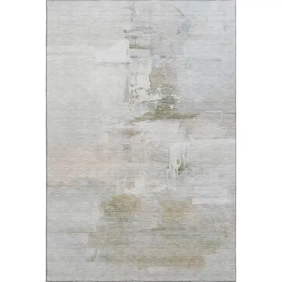 Linen And Ivory Abstract Washable Area Rug With UV Protection Photo 1