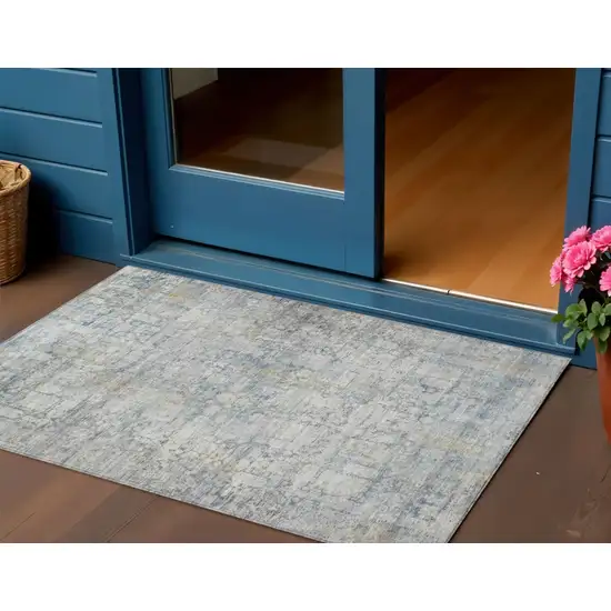 Linen And Ivory Abstract Washable Indoor Outdoor Area Rug Photo 2