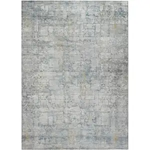 Photo of Linen And Ivory Abstract Washable Indoor Outdoor Area Rug
