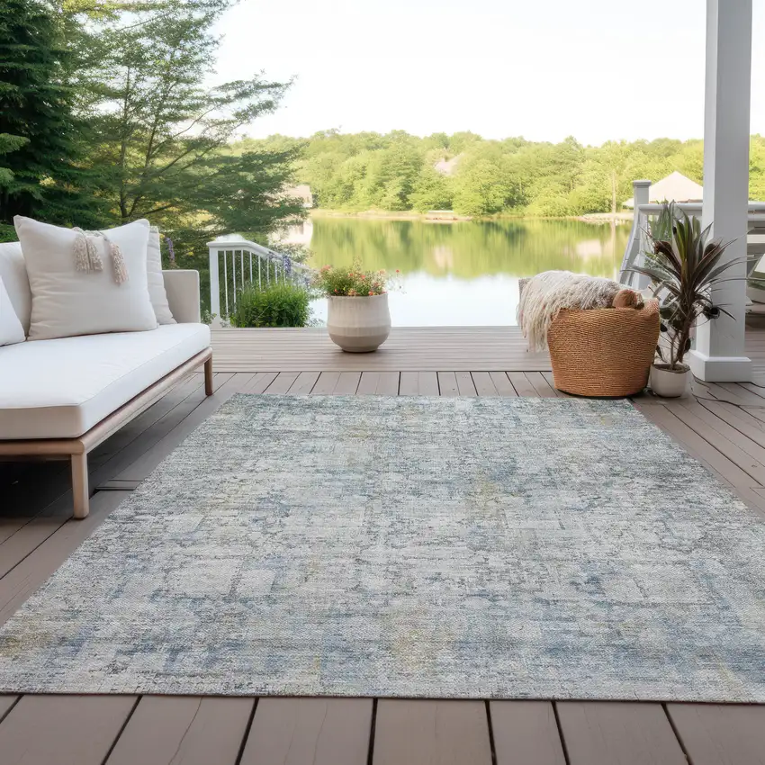 Linen And Ivory Abstract Washable Indoor Outdoor Area Rug Photo 5