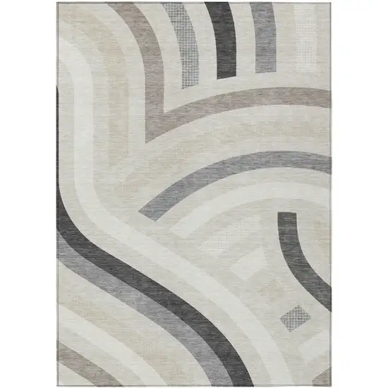 Linen And Ivory Abstract Washable Indoor Outdoor Area Rug Photo 1