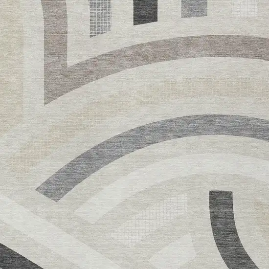 Linen And Ivory Abstract Washable Indoor Outdoor Area Rug Photo 2