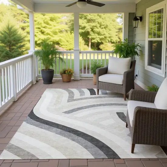 Linen And Ivory Abstract Washable Indoor Outdoor Area Rug Photo 4