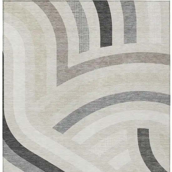 Linen And Ivory Abstract Washable Indoor Outdoor Area Rug Photo 3