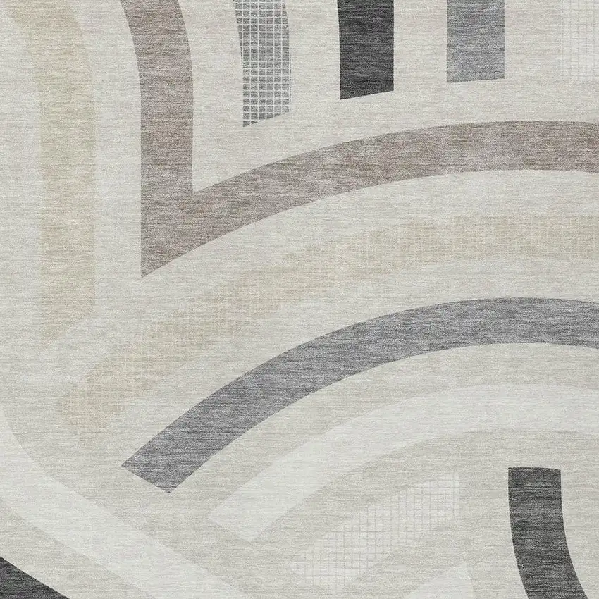 Linen And Ivory Abstract Washable Indoor Outdoor Area Rug Photo 2