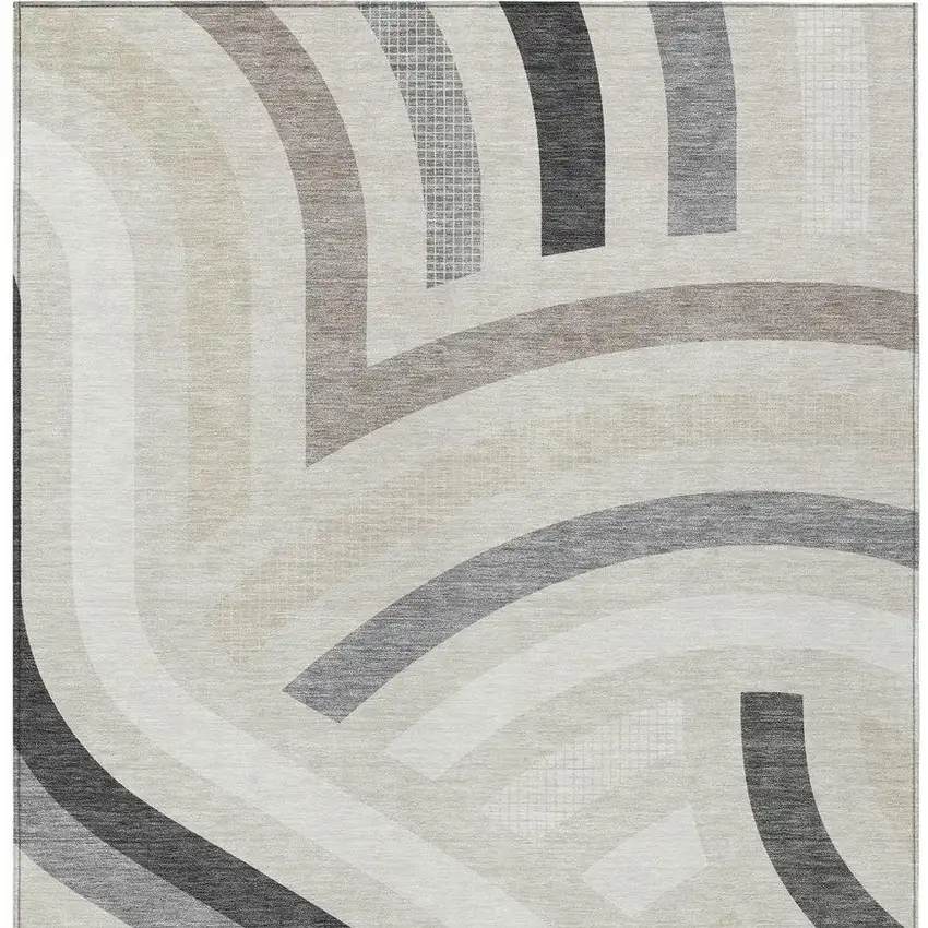 Linen And Ivory Abstract Washable Indoor Outdoor Area Rug Photo 3