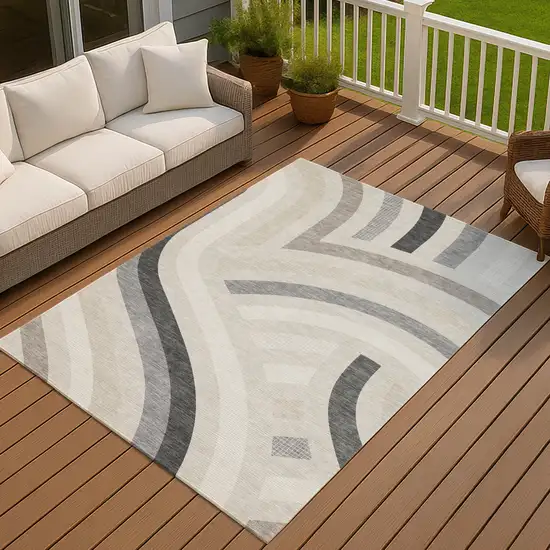 Linen And Ivory Abstract Washable Indoor Outdoor Area Rug Photo 7