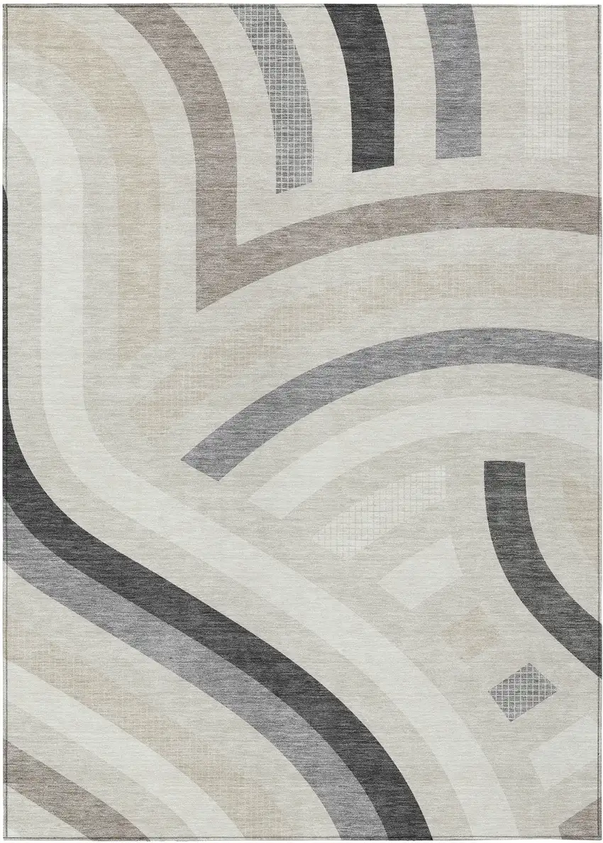 Linen And Ivory Abstract Washable Indoor Outdoor Area Rug Photo 1