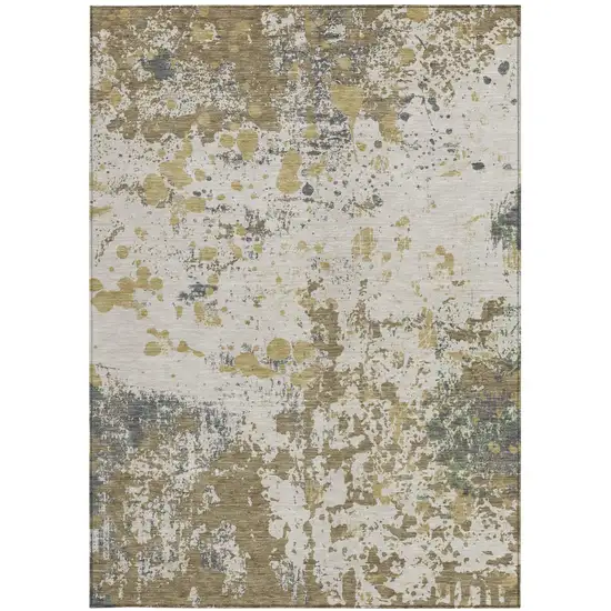 Linen And Ivory Abstract Washable Indoor Outdoor Area Rug Photo 3