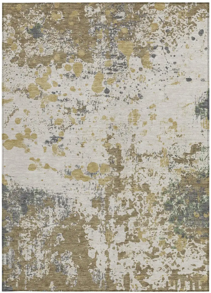 Linen And Ivory Abstract Washable Indoor Outdoor Area Rug Photo 3