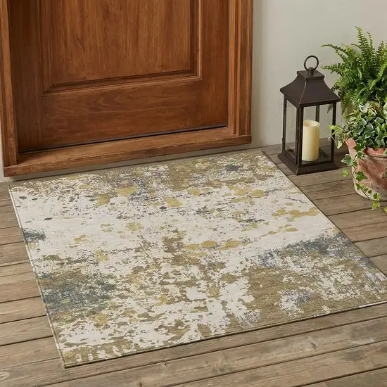 Linen And Ivory Abstract Washable Indoor Outdoor Area Rug Photo 1