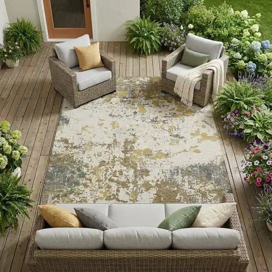 Linen And Ivory Abstract Washable Indoor Outdoor Area Rug Photo 1