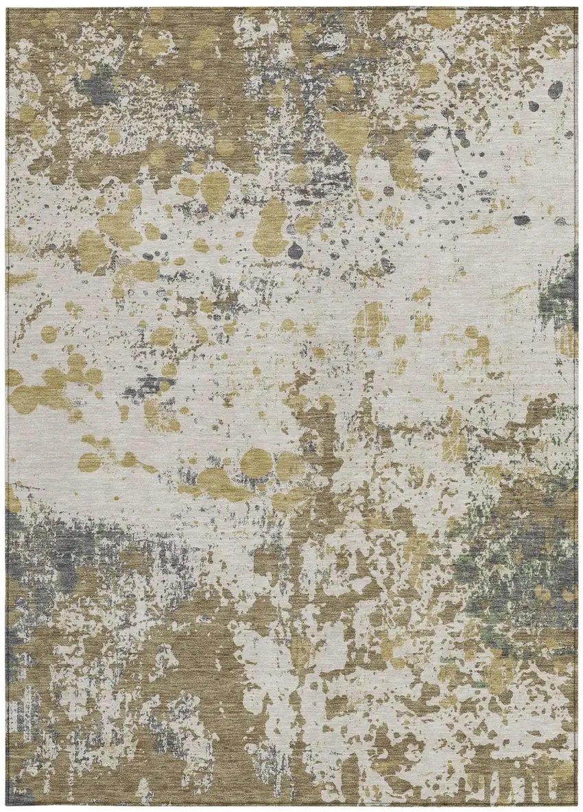 Linen And Ivory Abstract Washable Indoor Outdoor Area Rug Photo 4