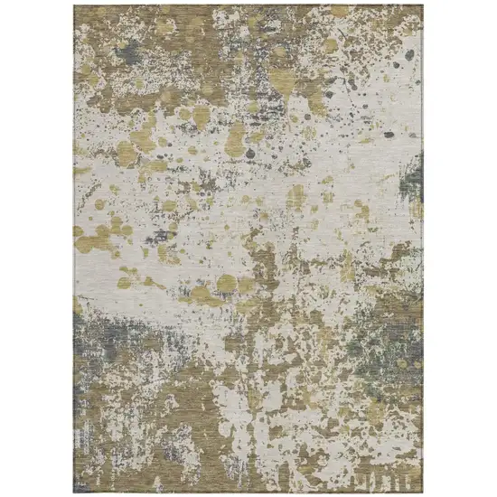 Linen And Ivory Abstract Washable Indoor Outdoor Area Rug Photo 4