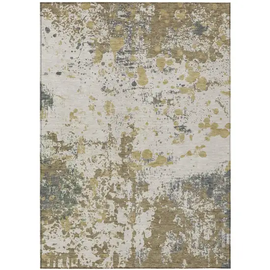 Linen And Ivory Abstract Washable Indoor Outdoor Area Rug Photo 2