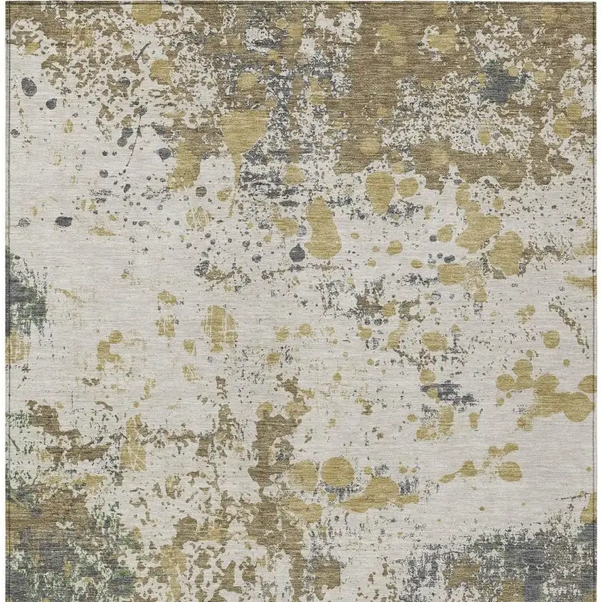 Linen And Ivory Abstract Washable Indoor Outdoor Area Rug Photo 6