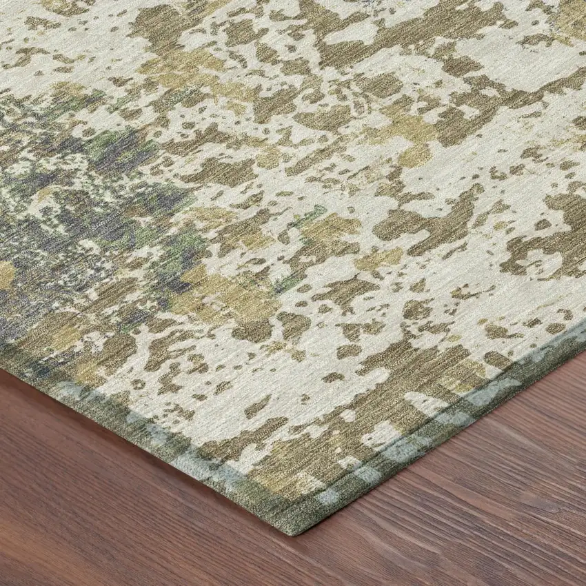 Linen And Ivory Abstract Washable Indoor Outdoor Area Rug Photo 7
