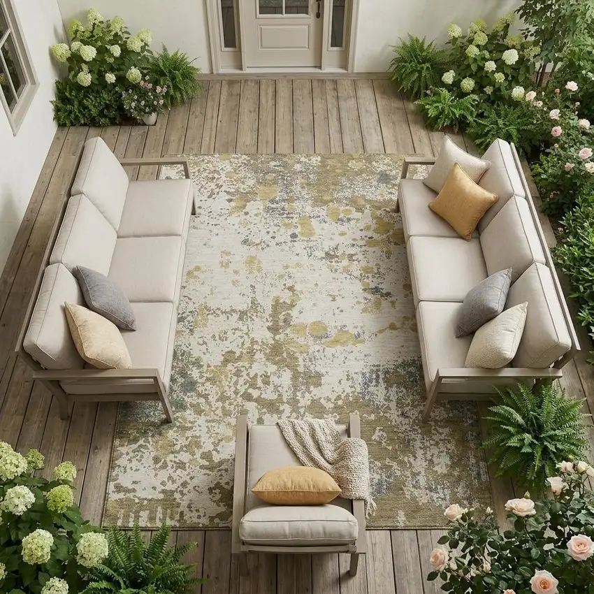 Linen And Ivory Abstract Washable Indoor Outdoor Area Rug Photo 1