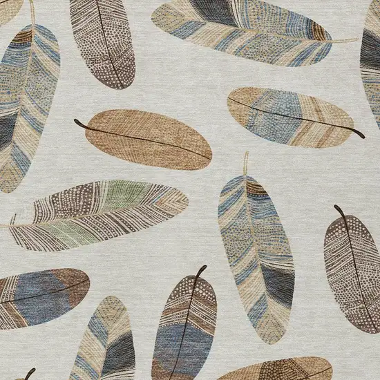 Linen And Ivory Botanical Leaves Washable Indoor Outdoor Area Rug Photo 3