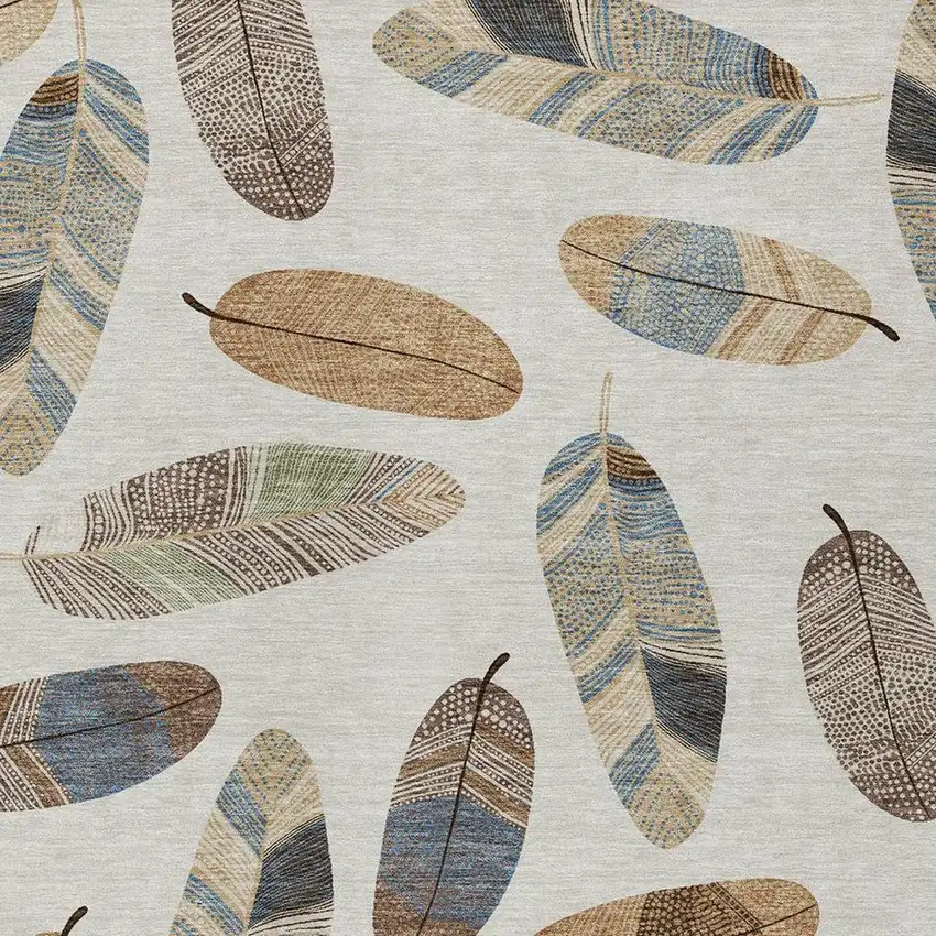 Linen And Ivory Botanical Leaves Washable Indoor Outdoor Area Rug Photo 3