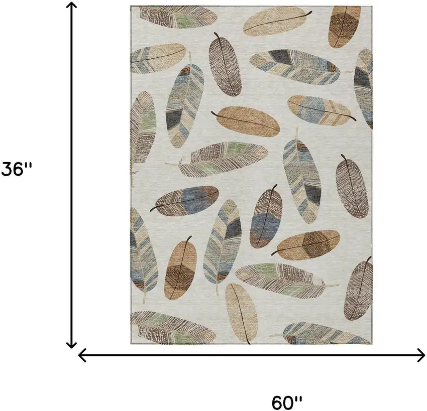 Linen And Ivory Botanical Leaves Washable Indoor Outdoor Area Rug Photo 9